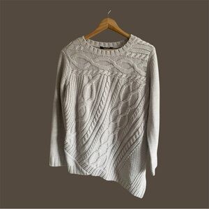 Vera Wang Women Sweater M Gray Long Sleeve Asymmetric Chunky Cable Rib‎ Knit